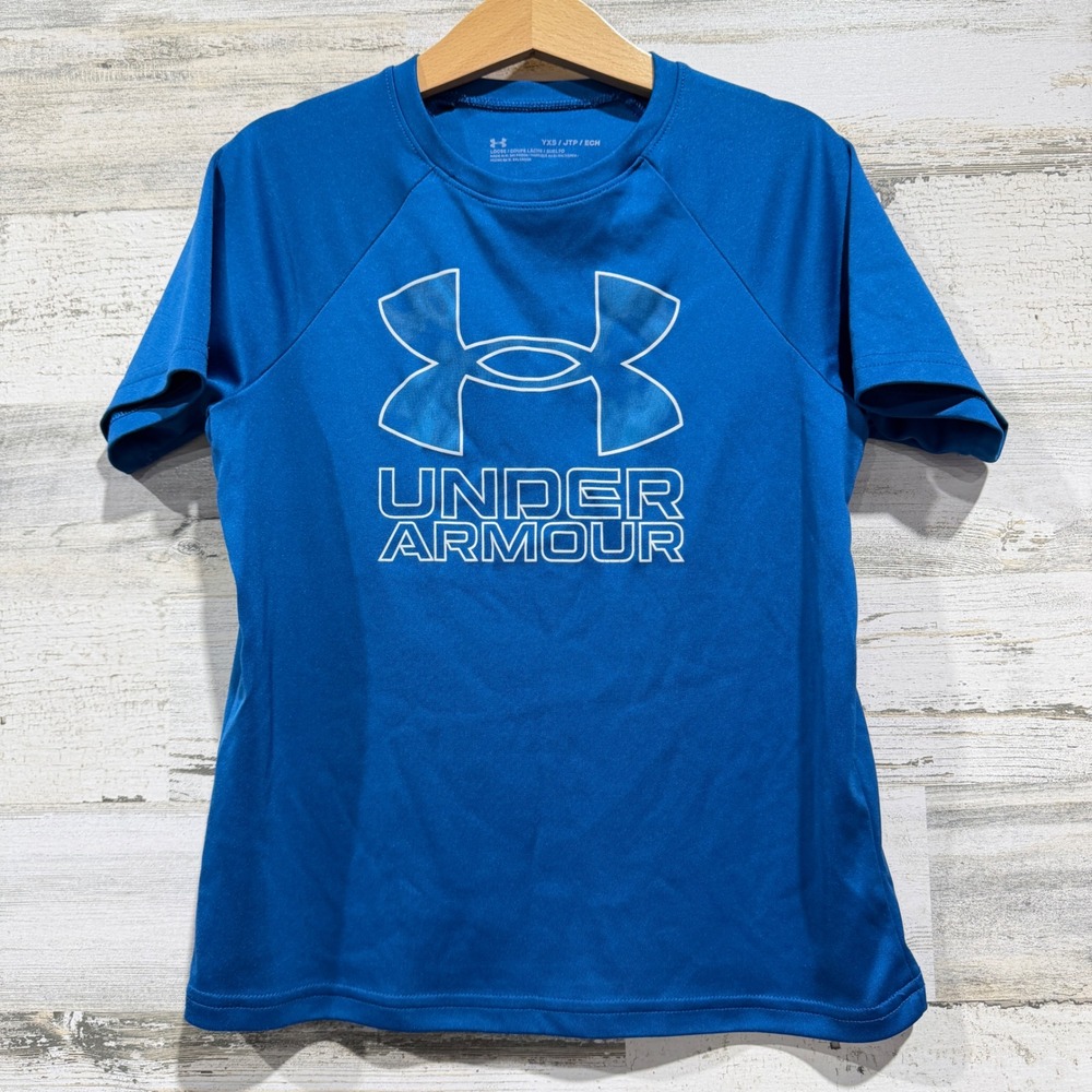 Under Armour T-Shirt Boys YXS Blue Logo Graphic Activewear Sporty